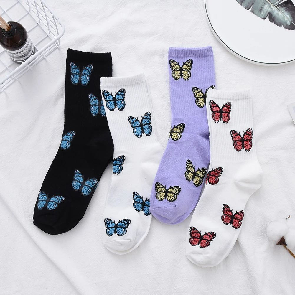 

Носки хлопковые унисекс, модные эластичные дышащие до середины икры, с принтом бабочки, в стиле Харадзюку, 1 пара, Осень-зима