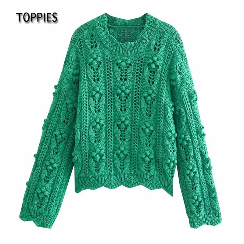 

Женский жаккардовый свитер Toppies, вязаный короткий свитер с вырезами, модная уличная одежда