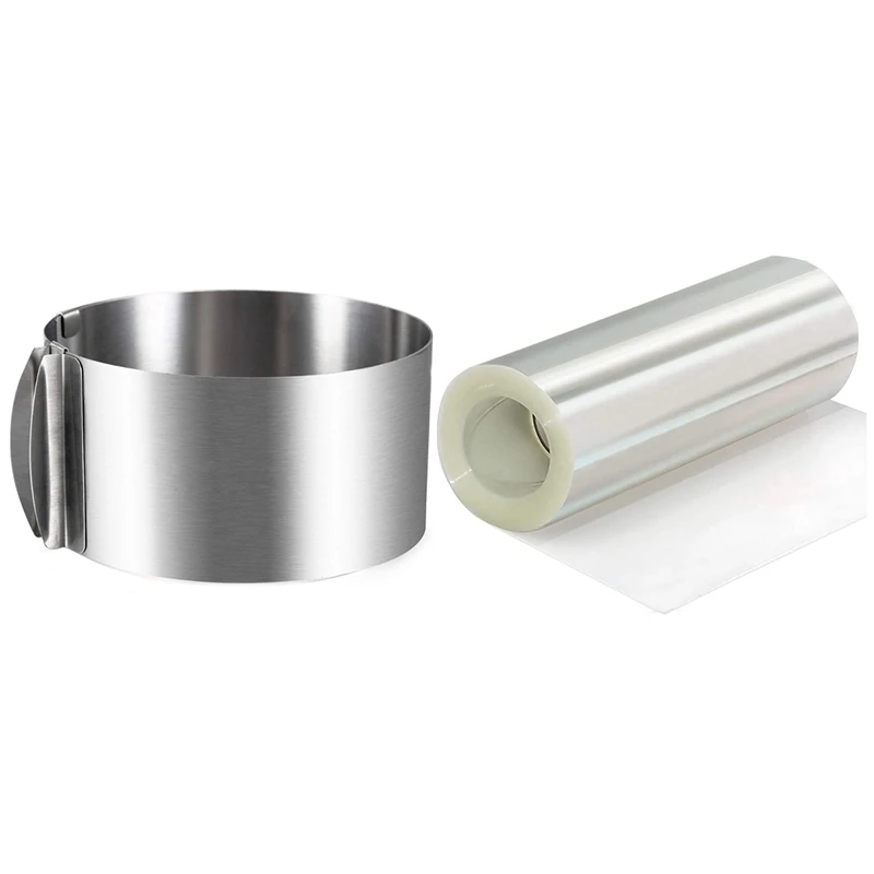 

1 Pcs 6 To 12 Inch Adjustable Round Stainless Steel Cake Mousse Mould Ring & 1 Pcs Cake Collar 6 Inchx394inch