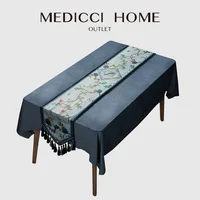 Medicci Home New Chinese Style Table Runner Tapestry With Tassels Antique Retro Luxury Table Decor For Villa House Dining Room