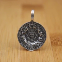 pure 925 sterling silver 2820mm lucky carved pattern zodiac mantra vajra round pendant for men women gift