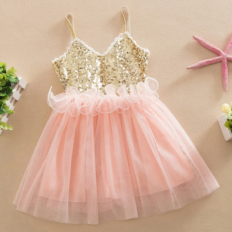 Toddler Girls Sling Dress Sequined Infant Baby Lace Birthday Party Little Sleeveless Princess Costume 0-6Y | Детская одежда и