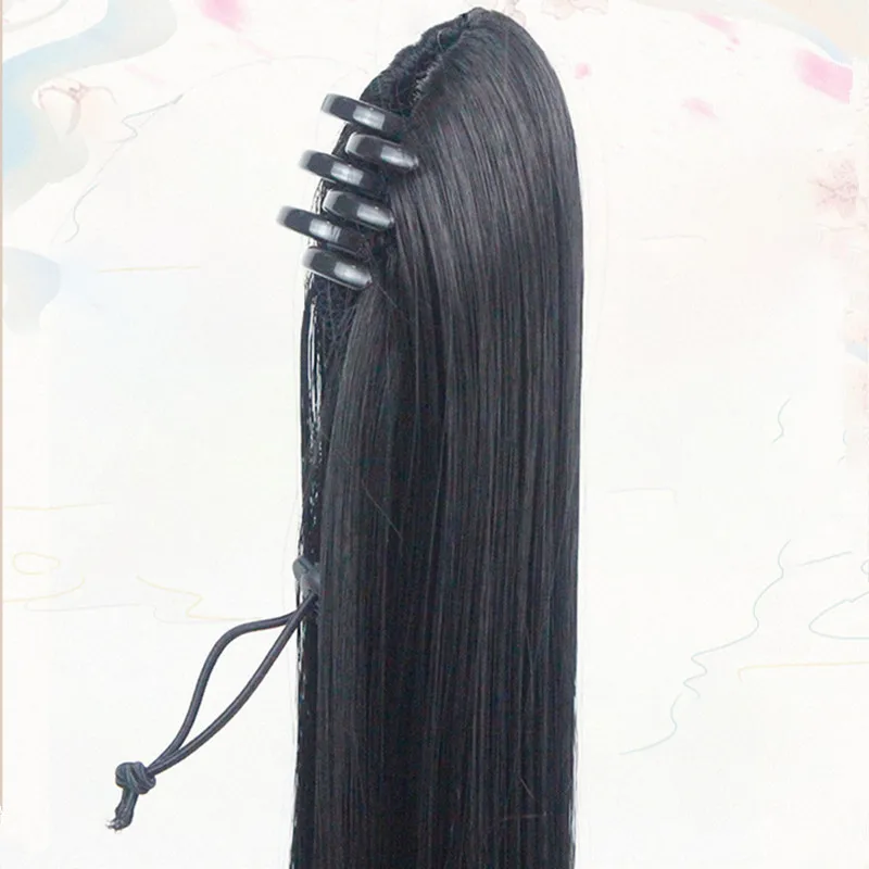 Длинные черные волосы 60 см с зажимами для конского хвоста украшение волос в