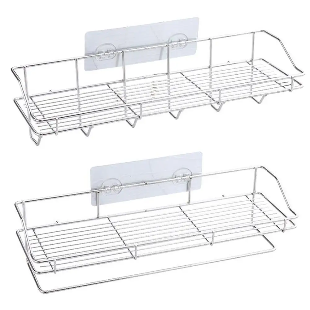 

Stainless Steel Storage Rack Punch-free Multi-functional Wall Mounted Shelf Holder For Bathroom Kitchen Bedroom 41x41x12cm