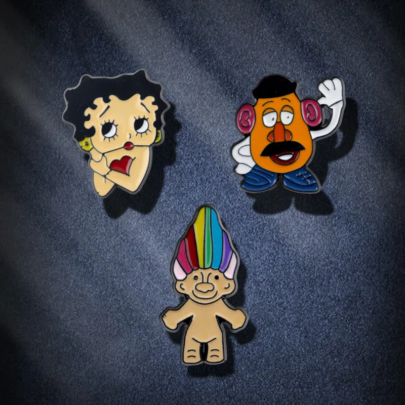 

Мультяшный персонаж капающая брошь Забавный картофель мужчина большое лицо девушка Радуга Мужская булавка из сплава Значки аксессуары