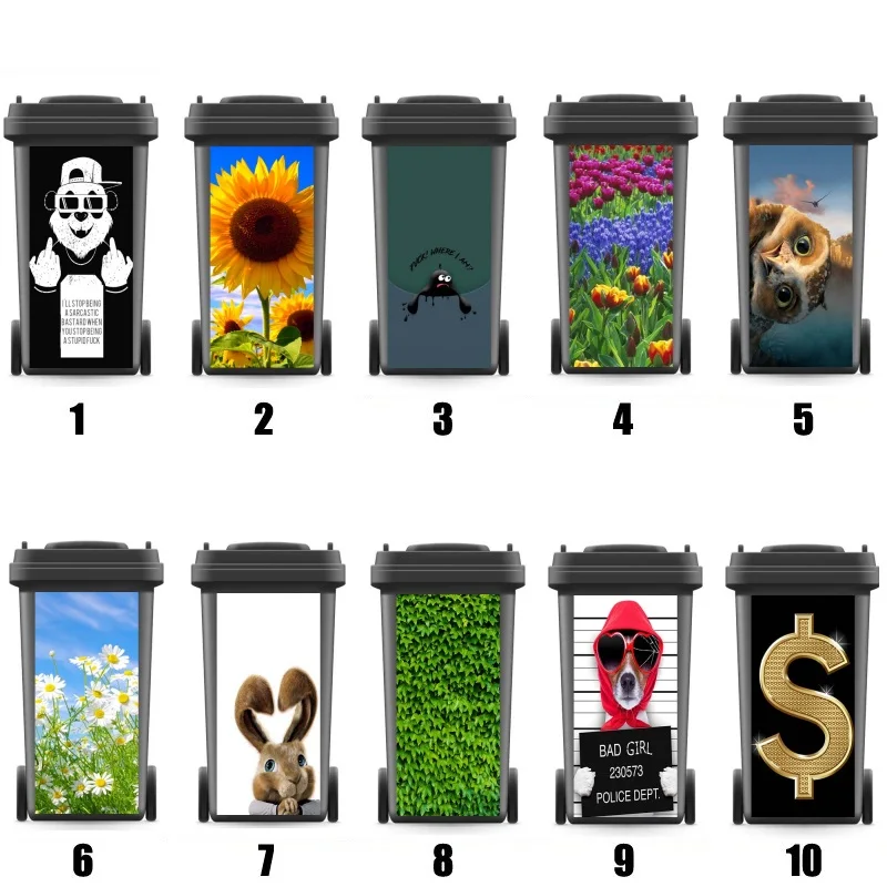 

Cartoon Modern Adhesive Removable Waterproof Sticker Decals Rubbish bin trash can Cover sticker Ktichen 120liter 240liter