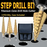 3pcs step drill bit 4 324 204 12mm bit set hss straight groove titanium coated drilling power tool hex core step drill bit