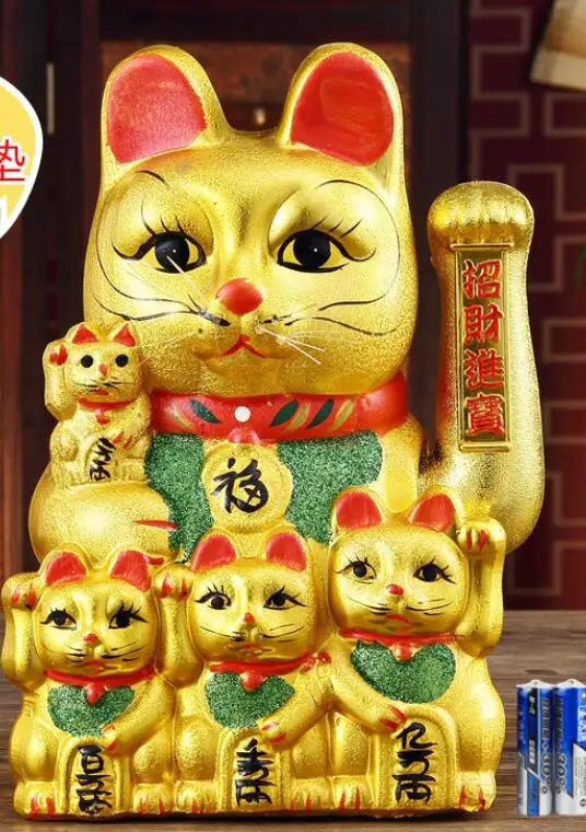 

12 inch Golden five fortune cat retriever shakes hands gives large Fat Animal Wealth lucky Piggy bank bstatue home wedding