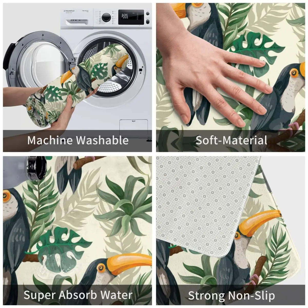 Тропический коврик с изображением джунглей Toucan ковер из полиэстера нескользящий