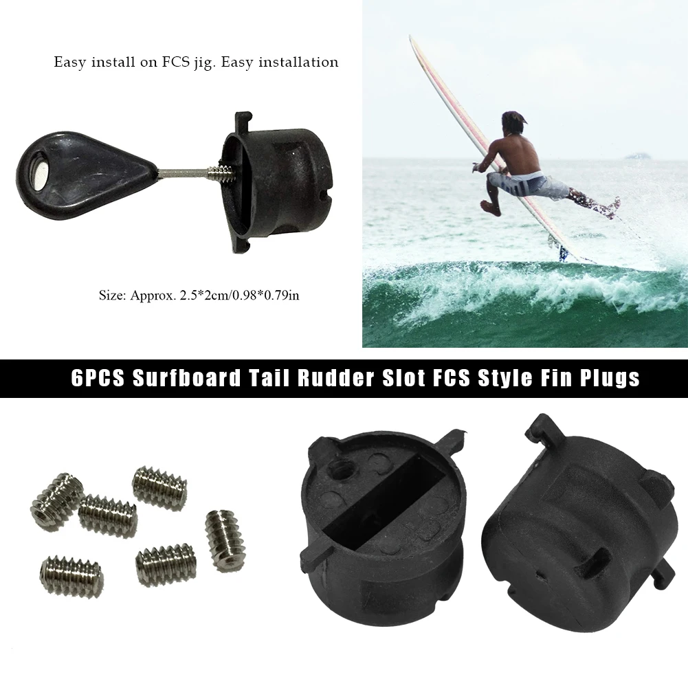 

6PCS High Quality Surfboard Tail Rudder Slot FCS Style Fin Plugs G5 Leash Plugs Box With Screws Key Wrench For All FCS FIN Base