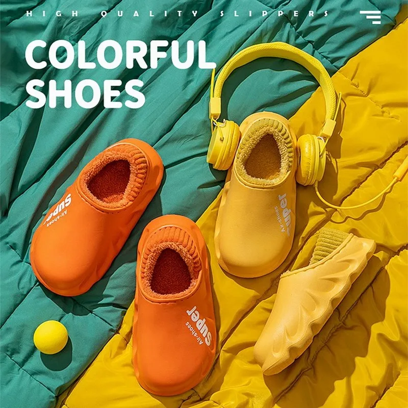 

Тапочки детские зимние водонепроницаемые, х/б, на толстом каблуке