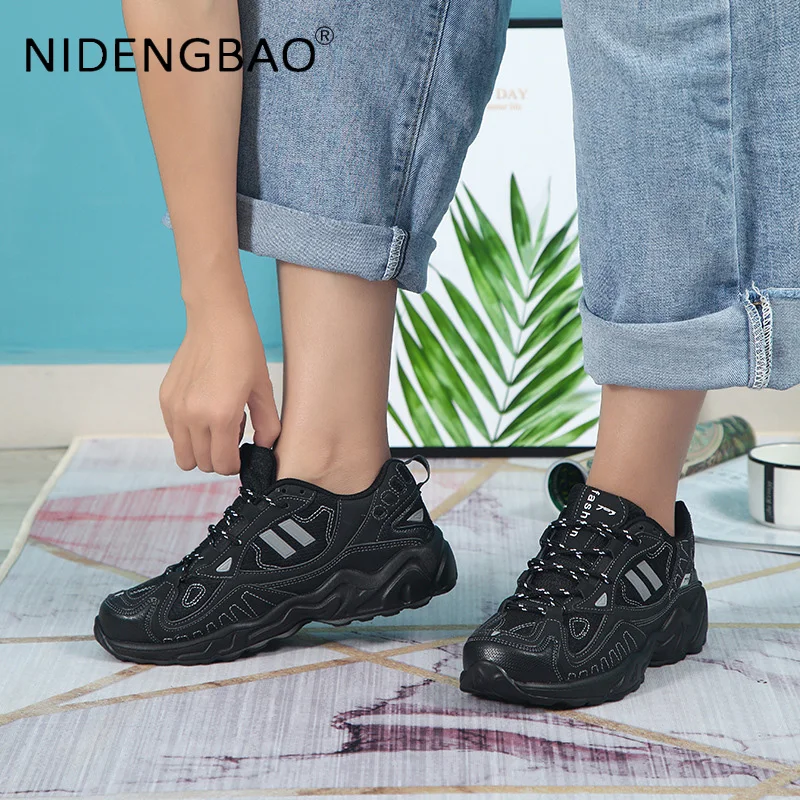 Fashion Sneakers Women Sports Shoes Breathable Couple Running Jogging Gym Training Student Men's Chunky Shoes Black Chaussure