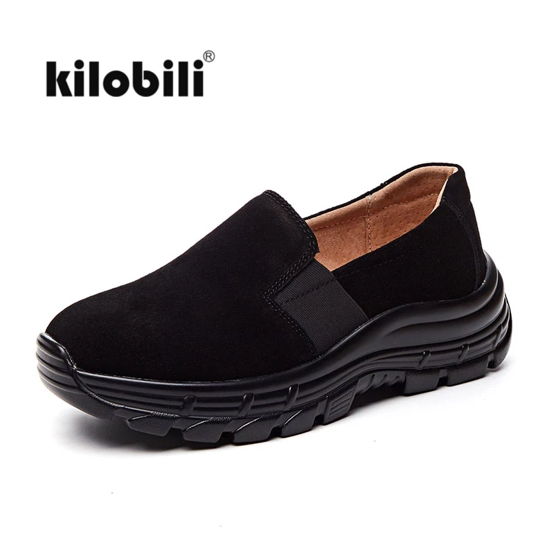 2019 весенняя женская обувь на плоской подошве кожаные замшевые мокасины черные