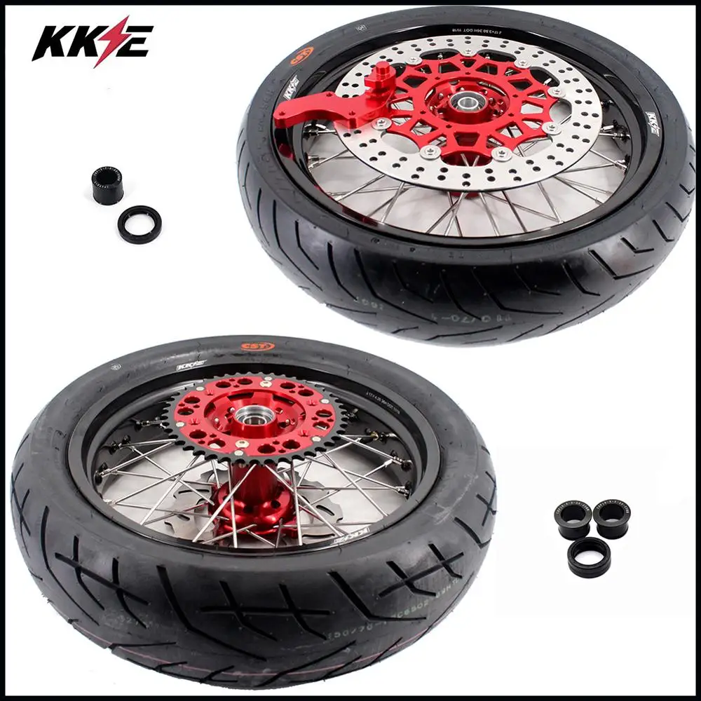 KKE 3,5*1" 5,0*17" супер Мотор колеса диски CST шины Набор для HONDA CRF250X 2004- CRF450X 2005- Supermotard обод колеса
