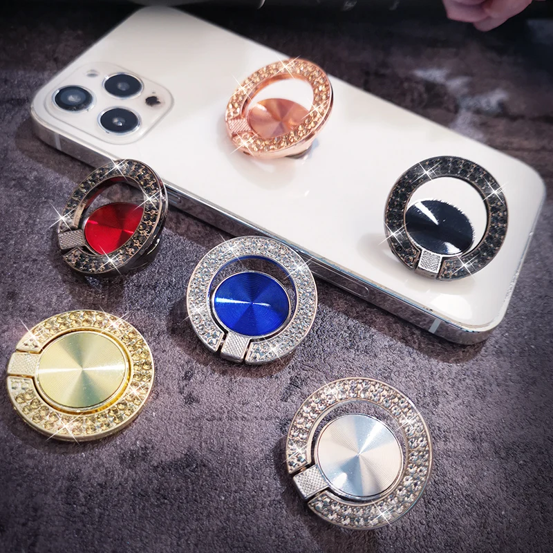 

Mobile phone ring holder is suitable for iPhone Redmi Samsung threaded metal grip rotating crystal round mobile phone holder