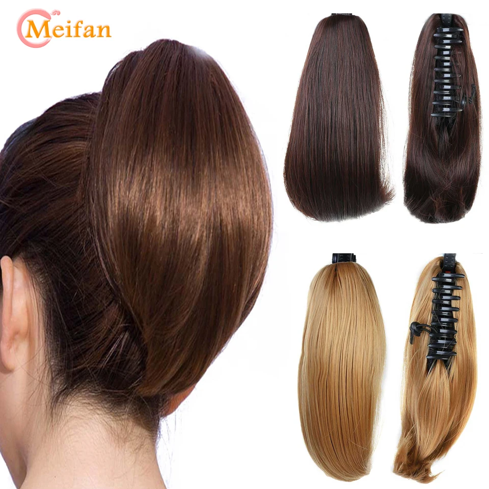 MEIFAN Synthetic Claw Ponytail Clip in Hair Tail Extensions Straight Pony Tail Hairpiece Hair Bun Short Fake Ponytail Hairstyles