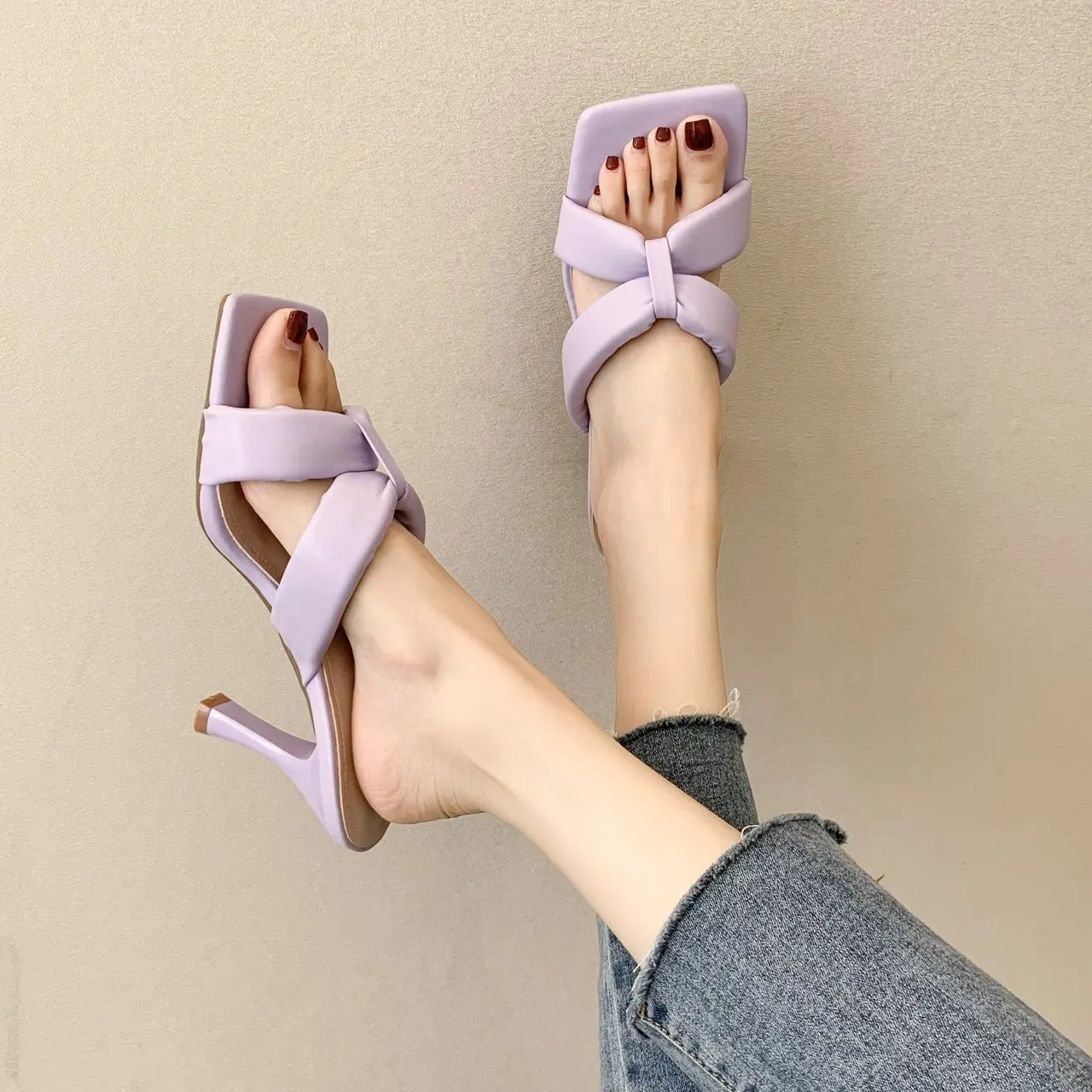 

VMTI 2021 Summer New Style Cross Strap Stiletto Sandals and Slippers Women's Square Head Sexy High-Heeled Women's Slippers