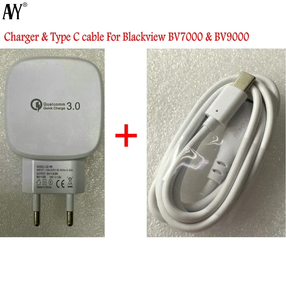 Charger with Cable Для оригинального Blackview BV7000 BV9000 ЕС вилка зарядное устройство разъем тип C USB кабель для BV7000 BV9000 Pro type-C кабель - Тип штекера: Charger with Cable