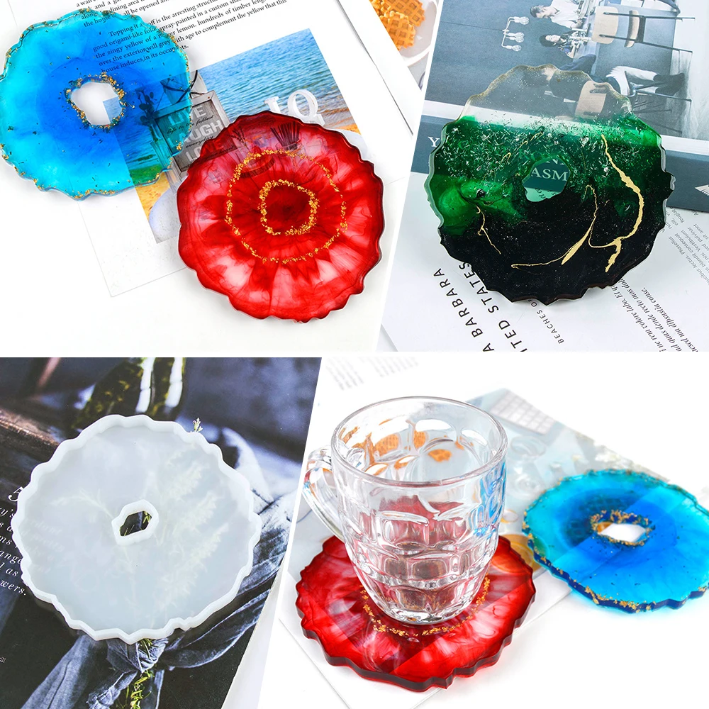 

Silicone Resin Mold For Jewelry Making Coasters White 1 Set ( 1 large coaster mold + 5 small coaster molds + 2 color gold foil)