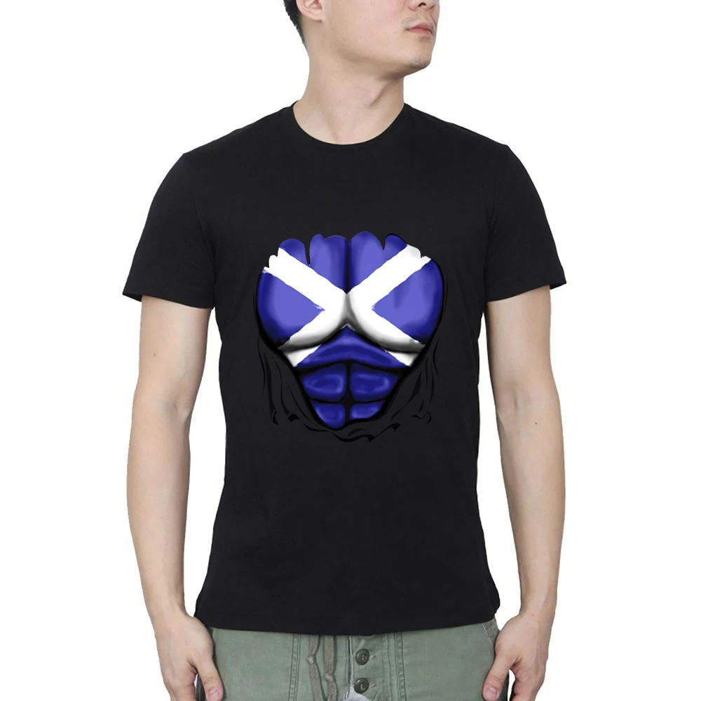 Шотландия флаг рваные мышц шесть пакет груди Для мужчин футболка фитнес футболки