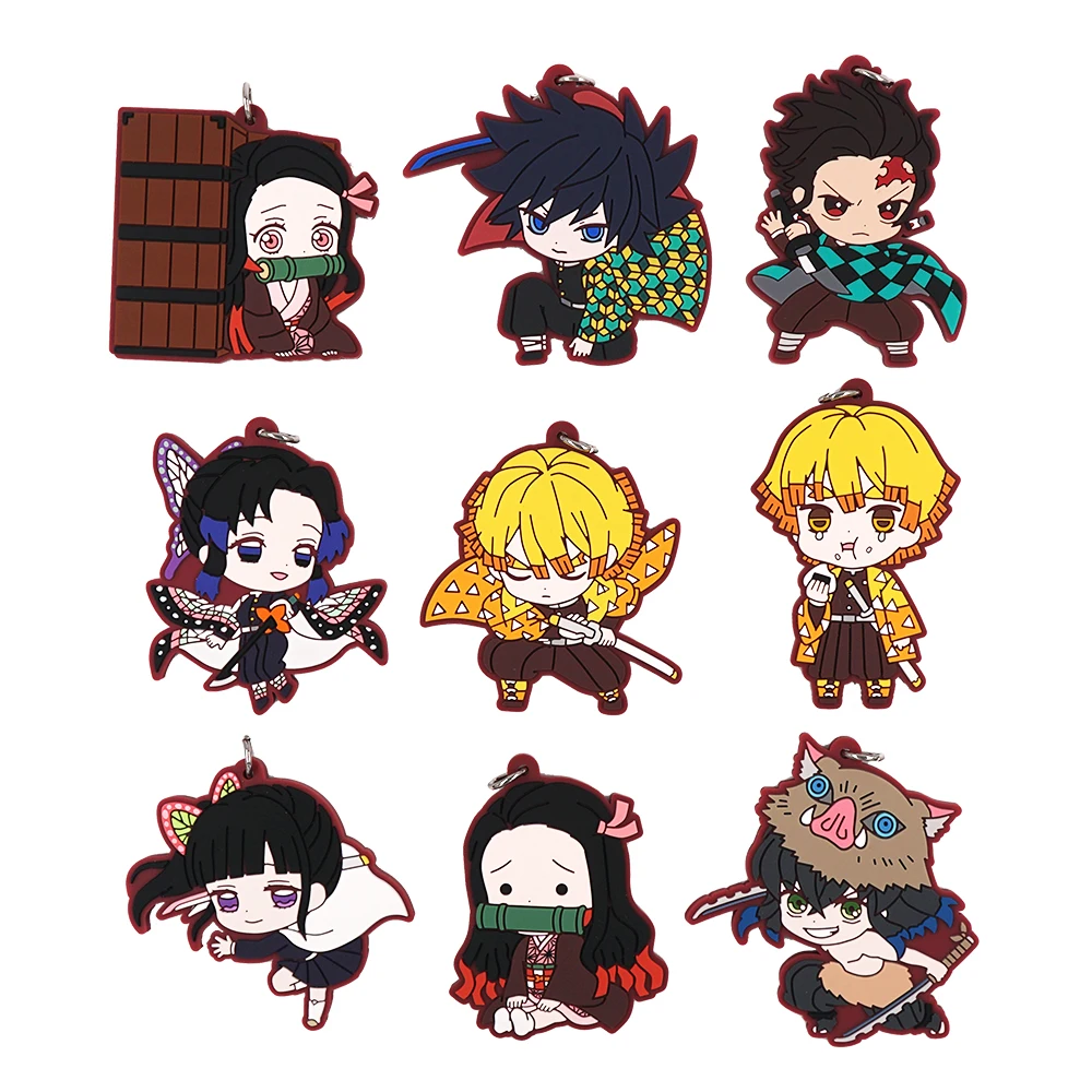 Резиновый брелок для ключей аниме Kamado Tanjirou Nezuko Zenitsu Kochou Shinobu Tomioka Giyuu рассекающий