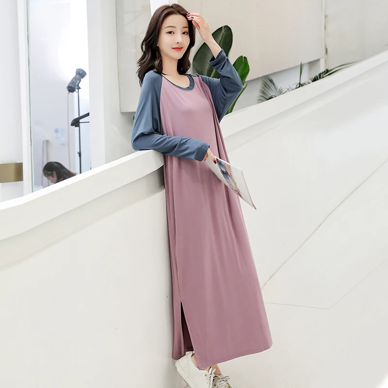 

New Ladies Basic Sleep Shirt Sexy Lingerie Round neck Long Nightgown Modal Sleepwear Summer Loose Pregnant Nighty Nightdress