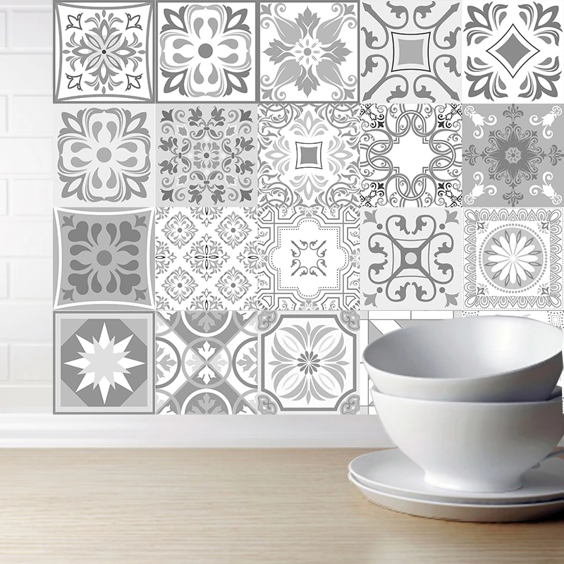 

Retro Grey Tiles Backsplash Wall Stickers for Bathroom kitchen Decor Adhesive Waterproof PVC Wall Stickers Kitchen Waist Line