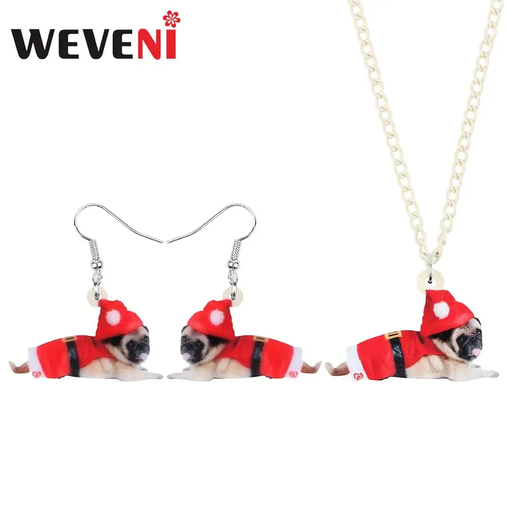 WEVENI Акриловая Рождественская шляпа Униформа мопса Собака ювелирные наборы