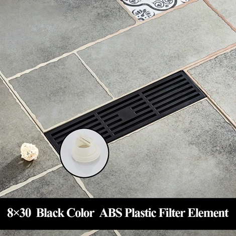 Black ABS Plastic Слив 304 из нержавеющей стали длинный дренаж квадратный пол слив крышка душ отходов Слив ванная комната аксессуары для ванны фильтр DL-0319 - Цвет: Black ABS Plastic