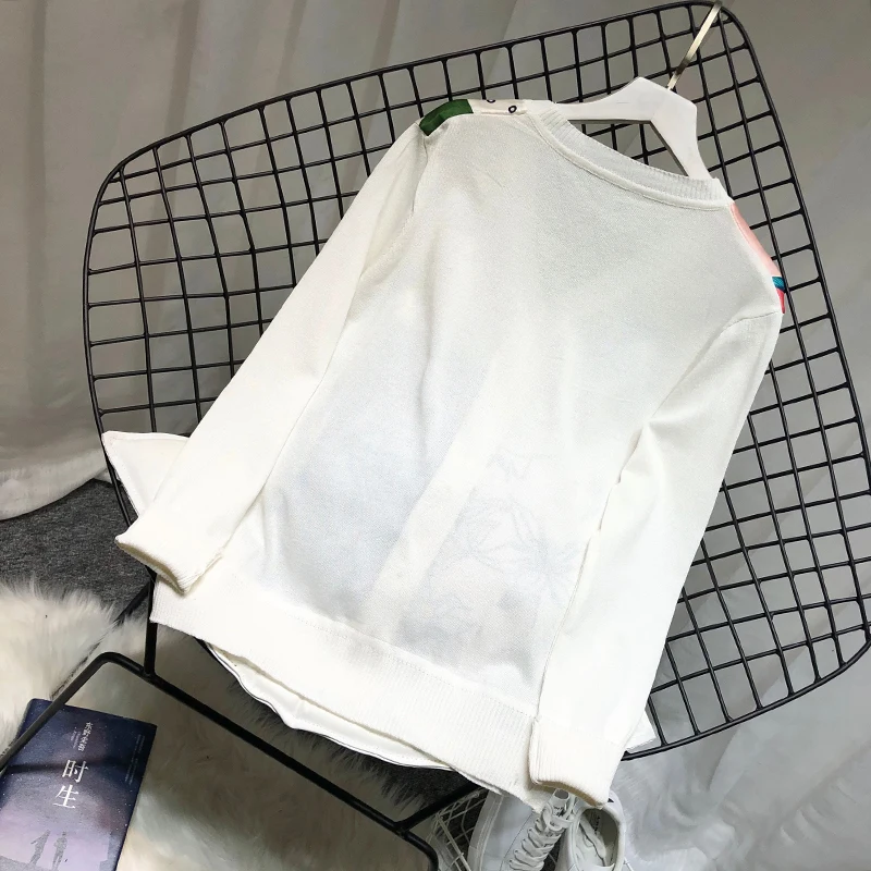 ALPHALMODA Европейский с v-образным вырезом атласный свитер с принтом пэчворк вязаный искусственный однобортный пуловер осенний модный топ с длинными рукавами