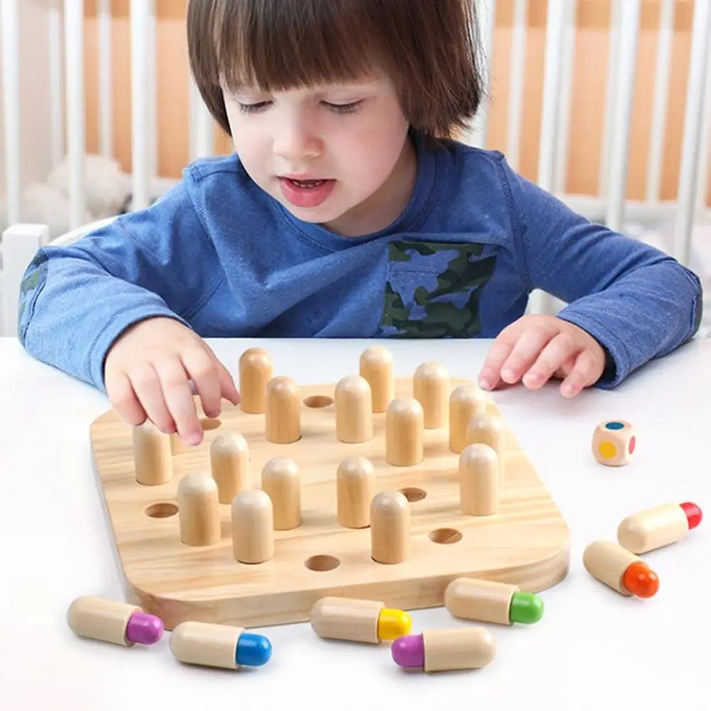

2 in 1 Small Wooden Memory Table Match Stick Chess Clipping Bead Game Development Kids Toy