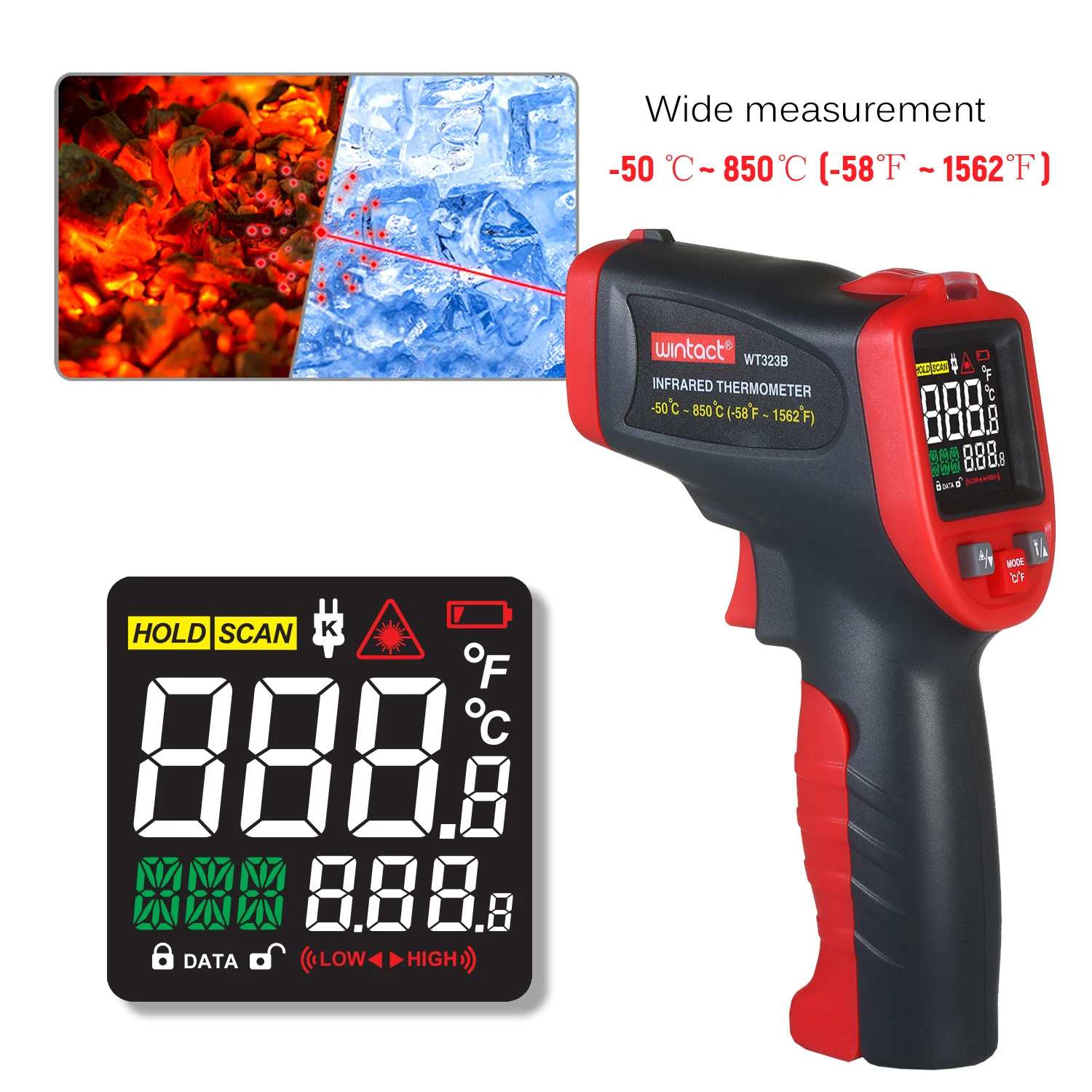 Инфракрасный промышленный термометр с термопарой типа K инфракрасный