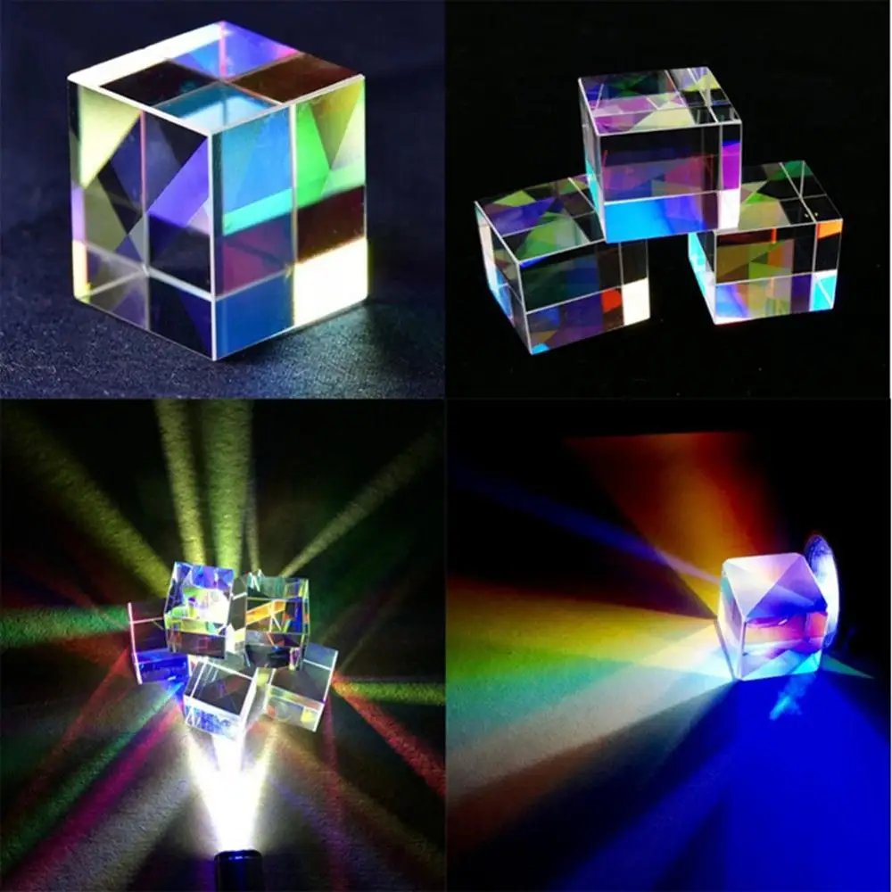 

2pcs Triangular/Cube Prism Six-Sided Bright Light Combine Prism Stained Glass Beam Splitting Prism Optical Experiment Instrument