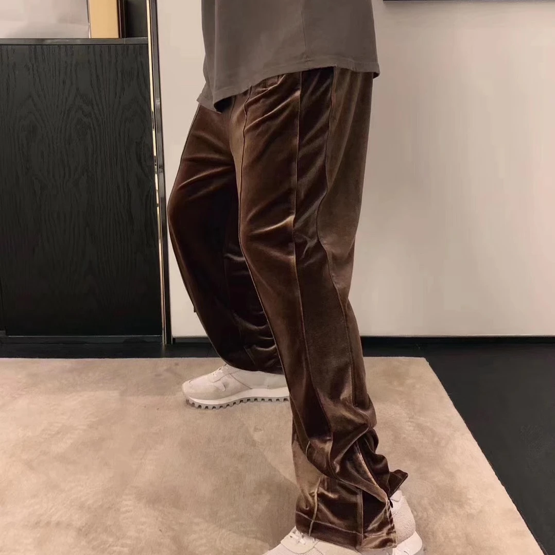 

2020 Autumn and Winter Wear Velvet Trousers Contrast Color Loose High Waist Wide Leg Pants for Men and Women