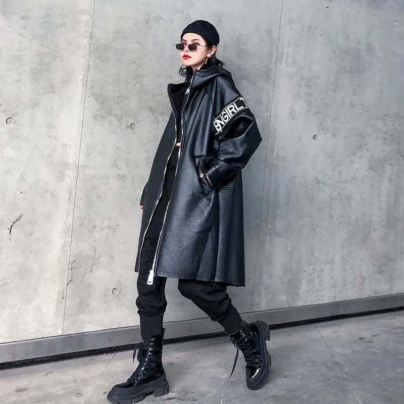 Новинка 2019 модная уличная одежда искусственная кожа пэтчворк Свободные молнии