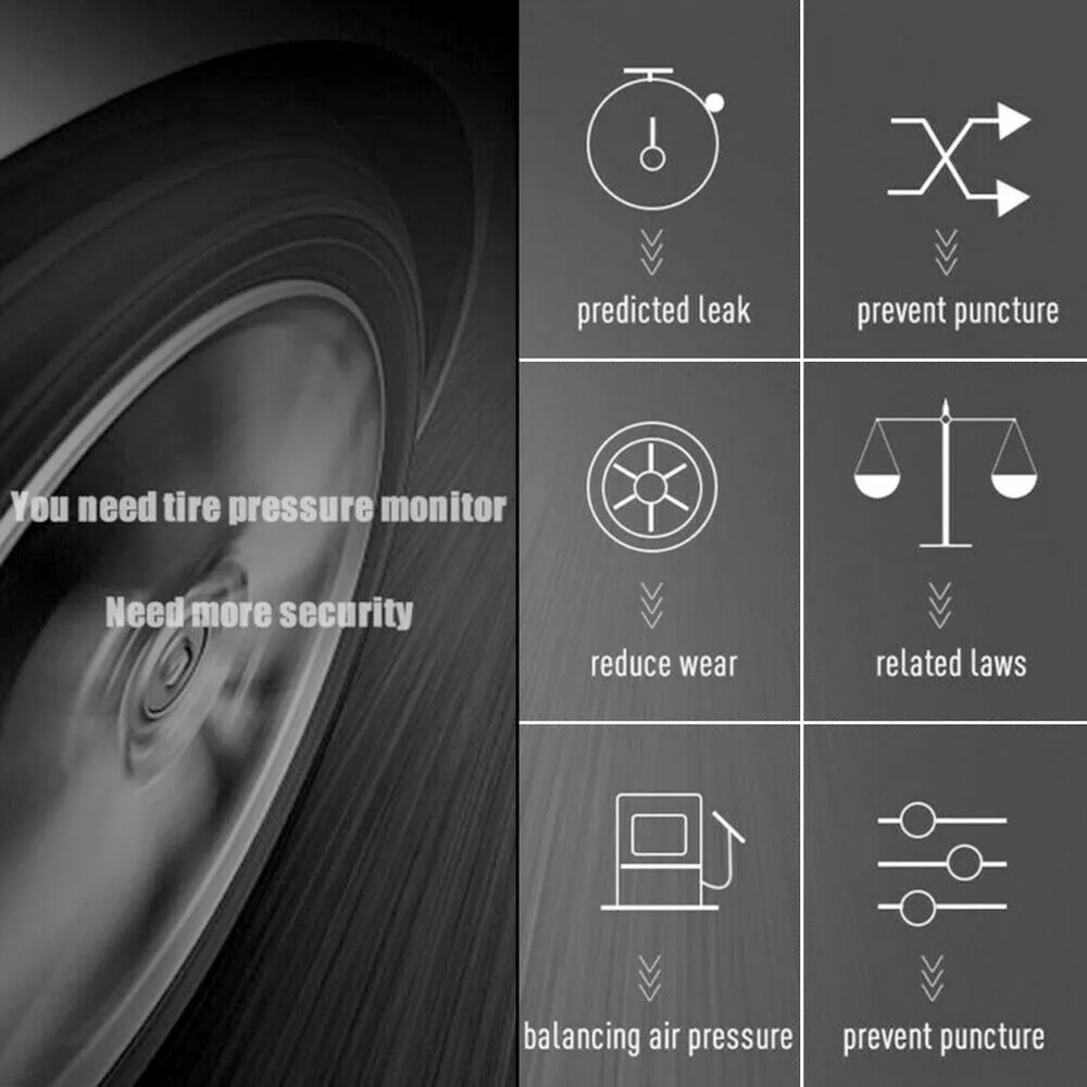 

AOZBZ Wireless Smart Alarm Systems Car Tire Pressure Monitoring System Monitor Sensor Solar With 4 External Sensors Kit