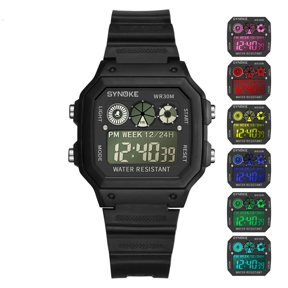 Black 1 SYNOKE мужские цифровые часы для женщин Ретро G светодиодный цифровой шок спортивные водонепроницаемые мужские наручные часы relogio masculino золотые часы - Цвет: Black 1