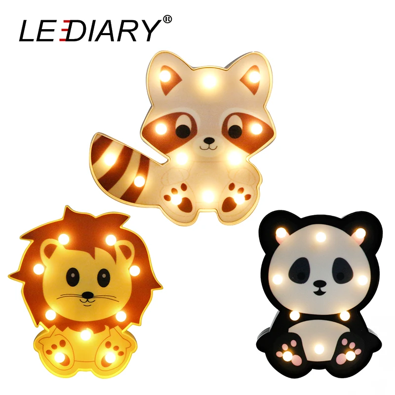 Светодиодный ночник LEDIARY в виде цветных животных 3d-лампа милой панды Льва енота