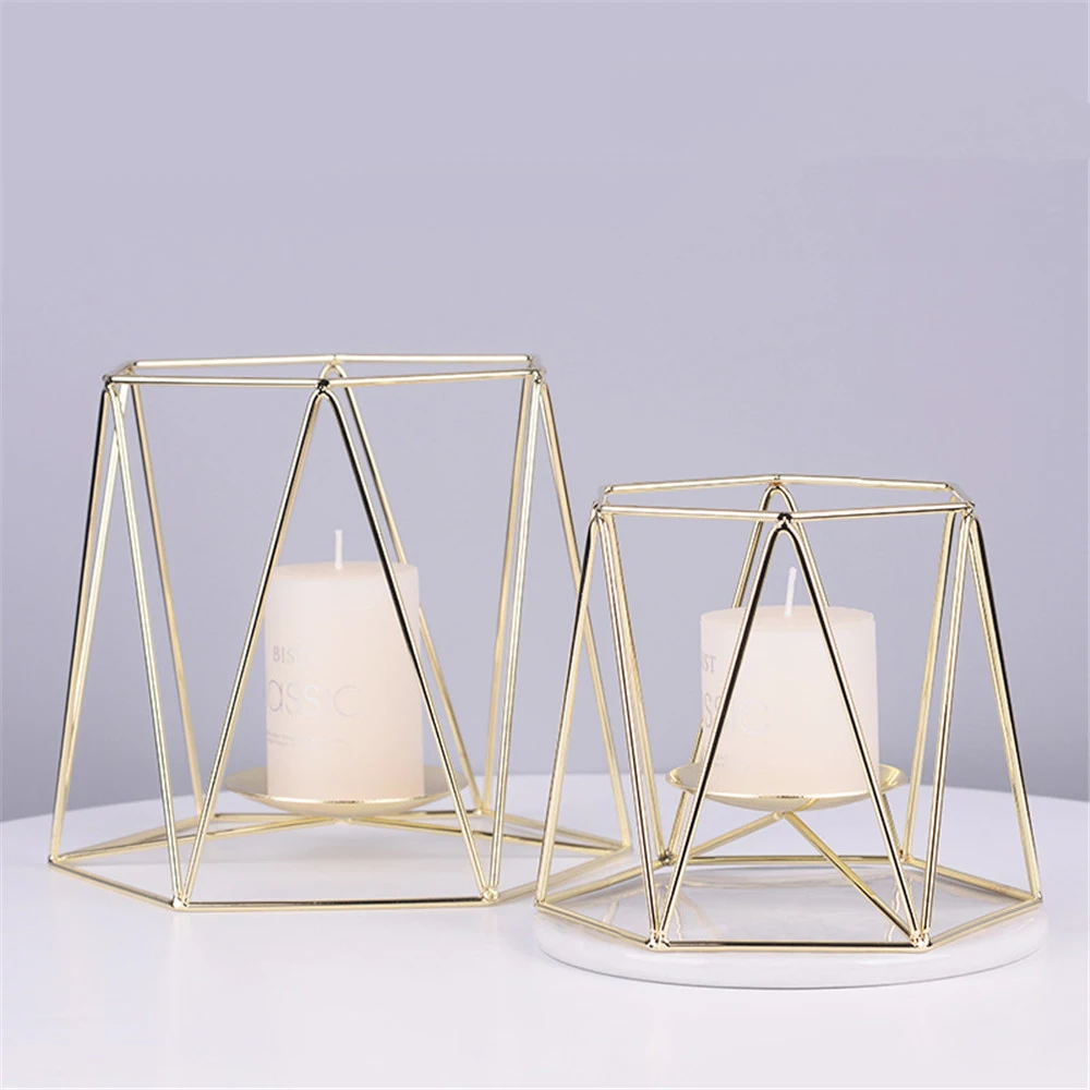 Скандинавский Железный Подсвечник цвета розового золота минималистичный