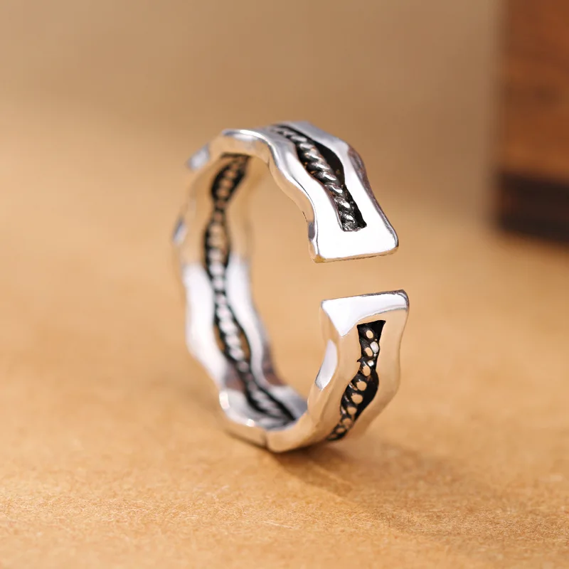 Женское кольцо с асимметричной волной ANENJERY регулируемое из тайского серебра 925