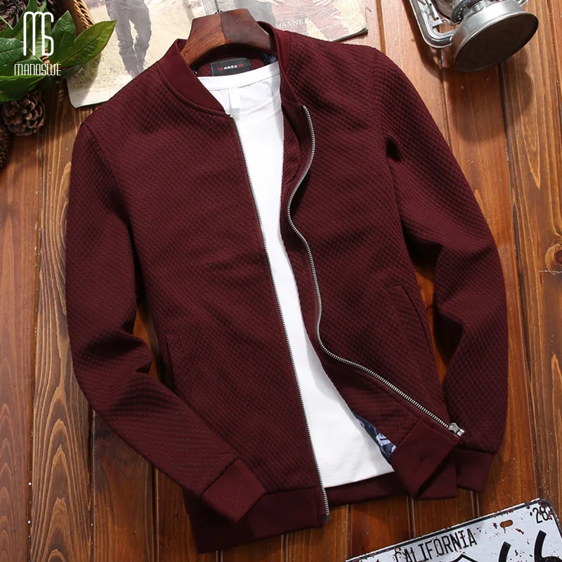 Manoswe тренд винно красный Бейсбольный воротник куртка Бомбер пальто 2020