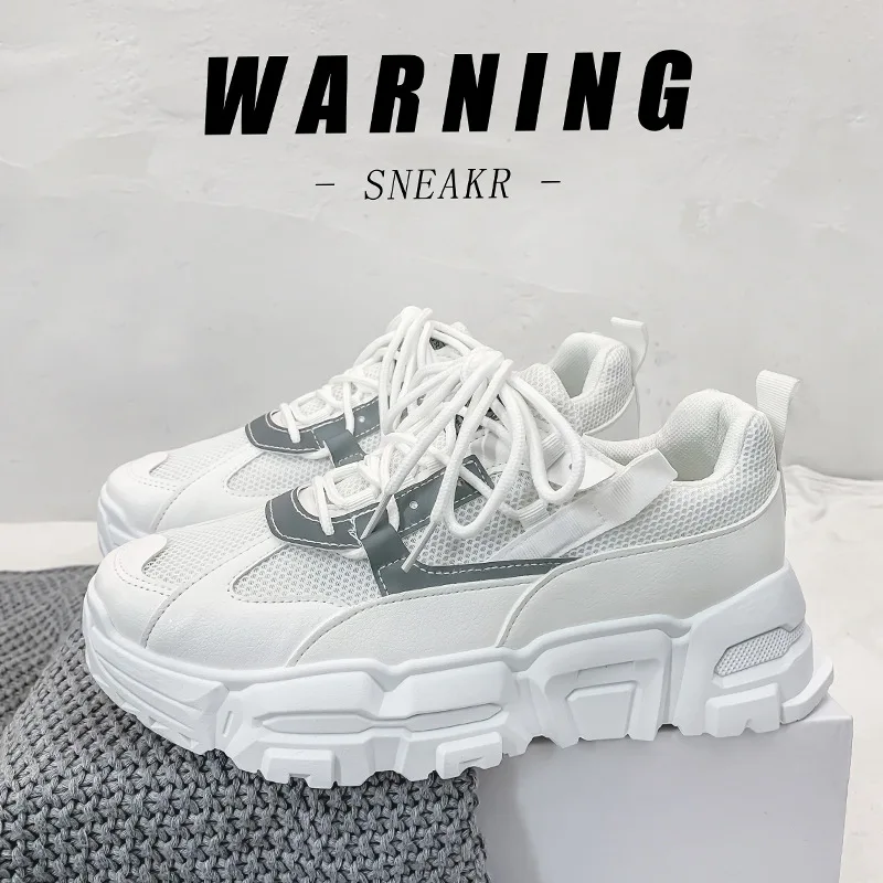 

Мужские кроссовки на толстой подошве, сетчатые дышащие кроссовки с вулканизированной подошвой, на высоком каблуке, для походов, 2021