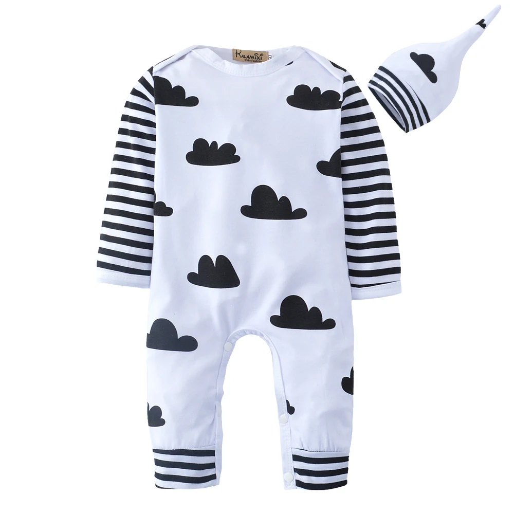 New 2019 fashion baby boy clothes long sleeve rompers newborn cotton girl clothing infant 2pcs jumpsuit+hat | Мать и ребенок
