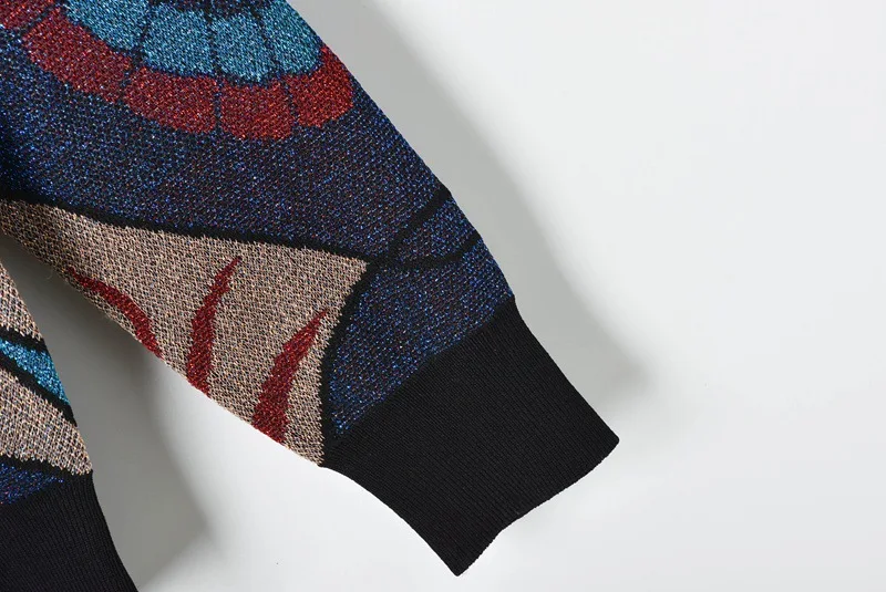 Женский вязаный свитер с люрексом винтажный жаккардовый пуловер абстрактным