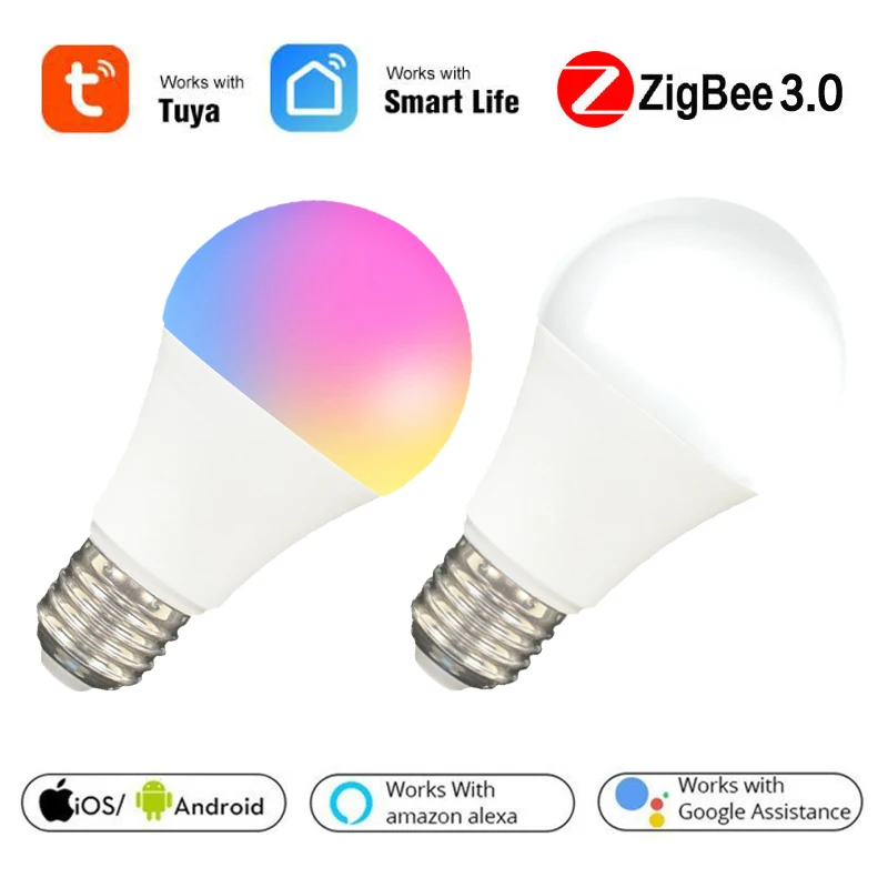 

Светодиодные смарт-светильник пы Zigbee Tuya, RGB, 9 Вт, E27, с регулируемой яркостью