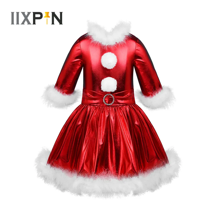 

Girls Jazz Dance Costume Shiny Metallic Red Christmas Dress Jazz Ballet Dance Figure Ice Skating Dress Stage Performance Dress