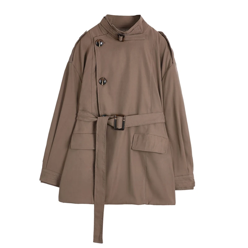 

Korean Design 2020 Autumn New Windbreaker Women's Short Style Cropped Jacket Single Breasted Vintage Trench Coat