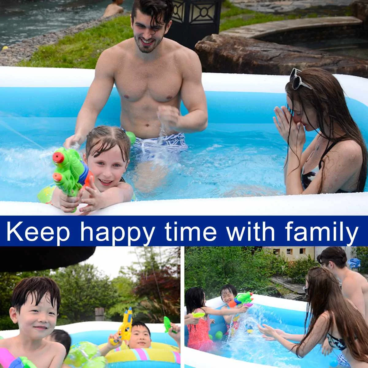 

1.1m/1.5m Inflatable Swimming Pool Rectangular Adults Kids Pool Bathing Tub Outdoor Indoor Portable Swimming Pool