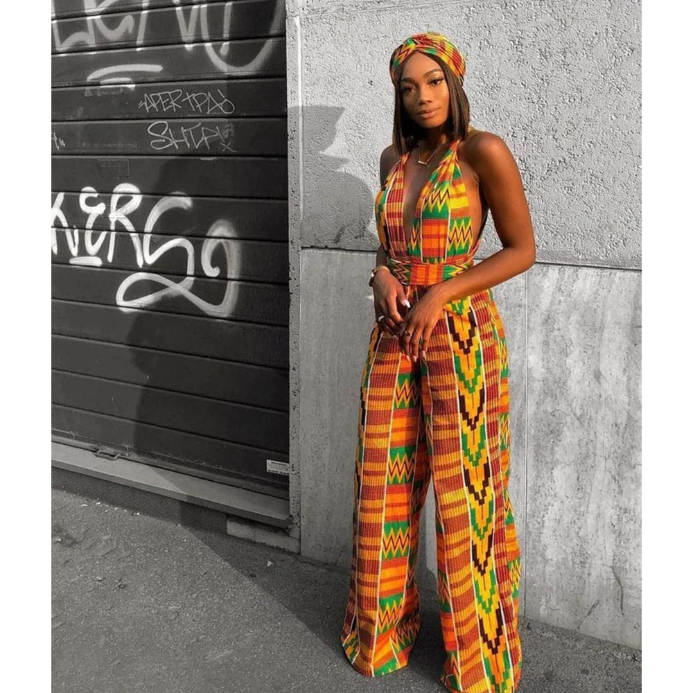 

Hot Digital Print Africa Middle East Indonesia Women's Fashion DIY Multi Wear Loose One Piece Wide Leg Pants Sexy National Style