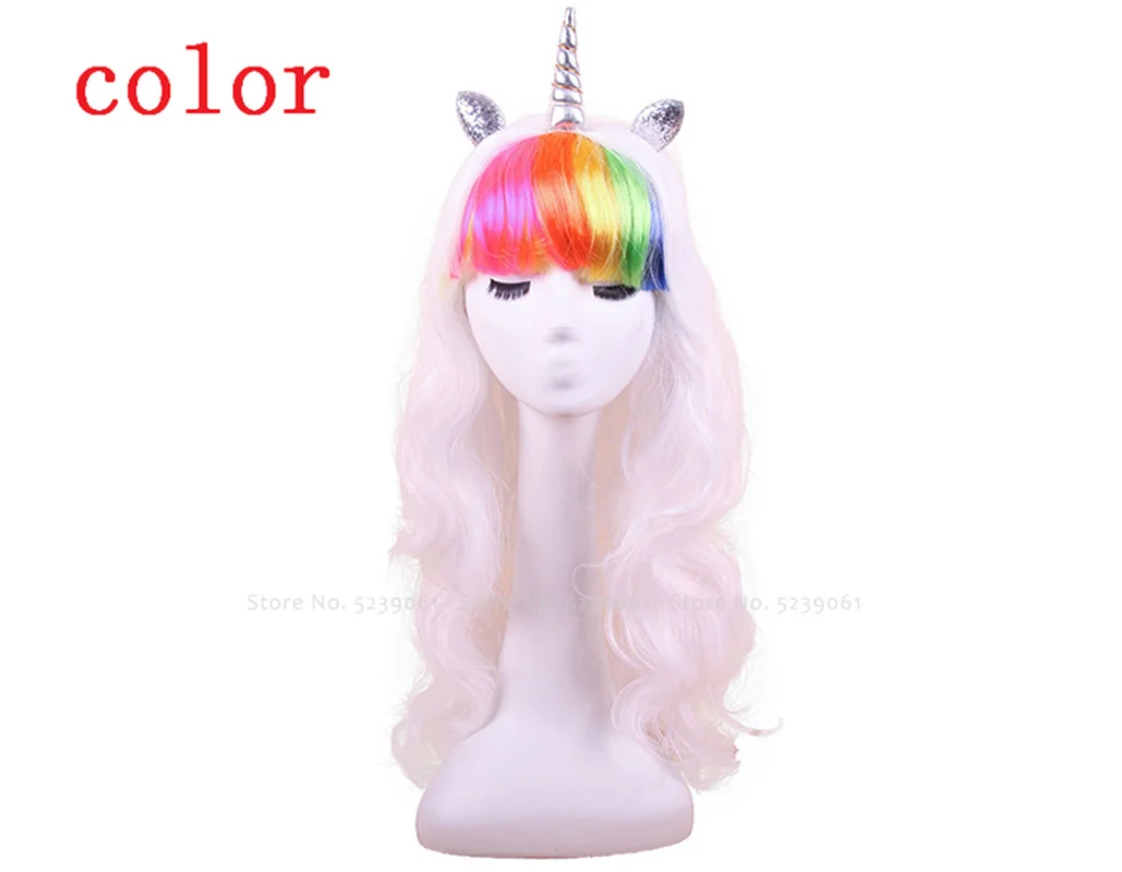 С героями из мультфильмов Для женщин в виде радужного единорога парик Рог